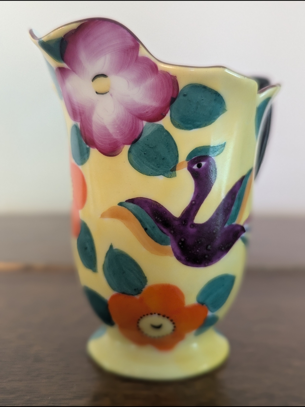 Meito China Japan Hand Painted Floral & Bird Creamer Pitcher Vintage